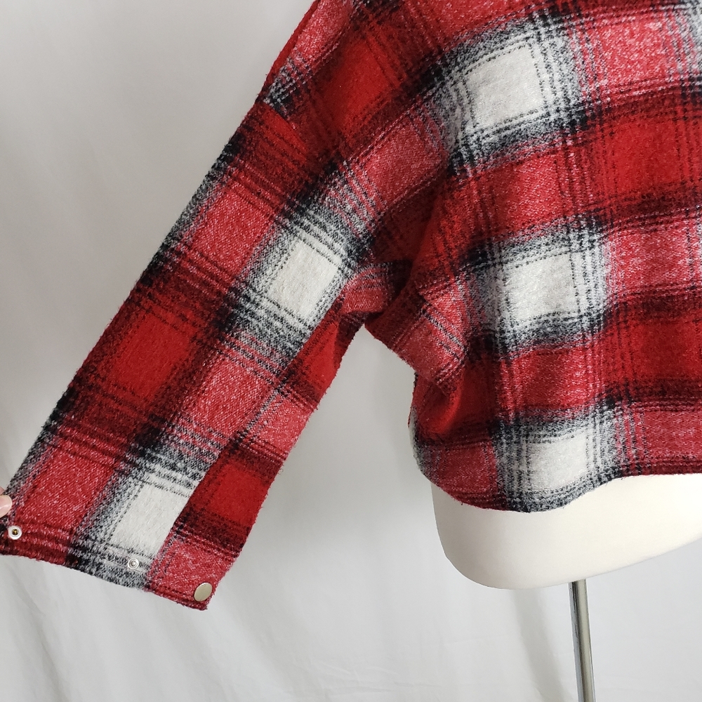 Zara Women's Wool Blend Plaid Check Oversized Sweater Top Sz Small - Picture 2 of 8